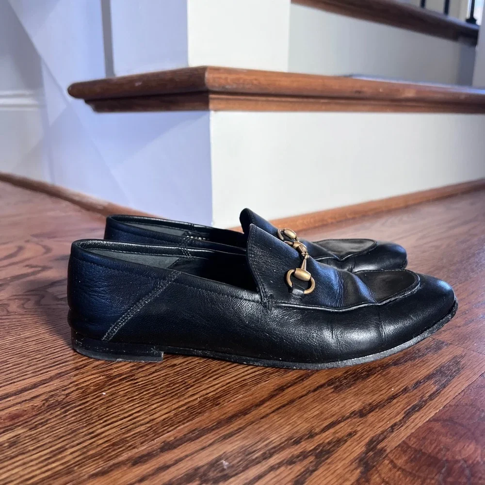 Gucci Brixton‎ Black Leather Horsebit Loafers 414989 38.5 - Picture 14 of 16